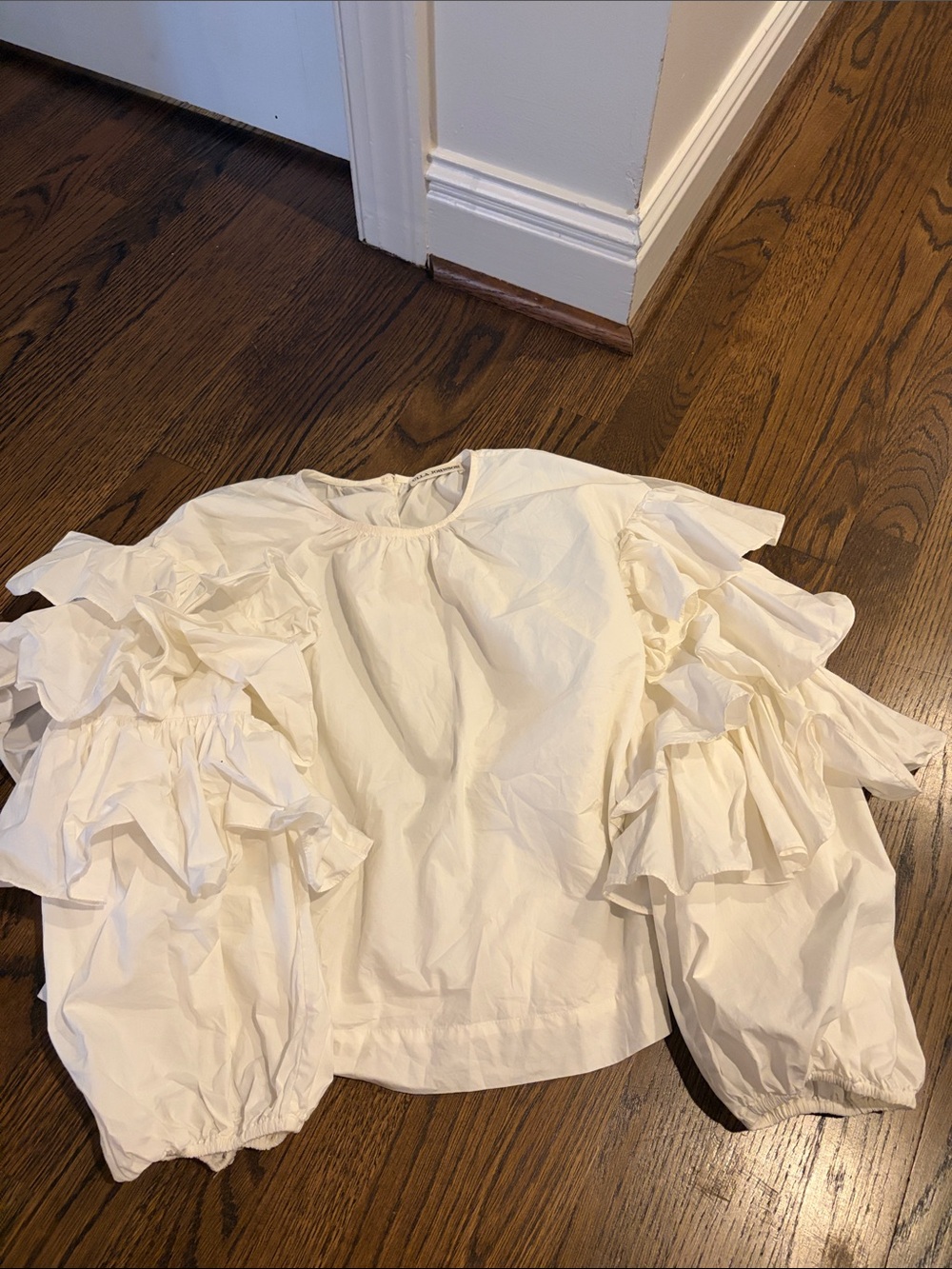 Ulla Johnson Cream Ruffle Puff-Sleeve Top